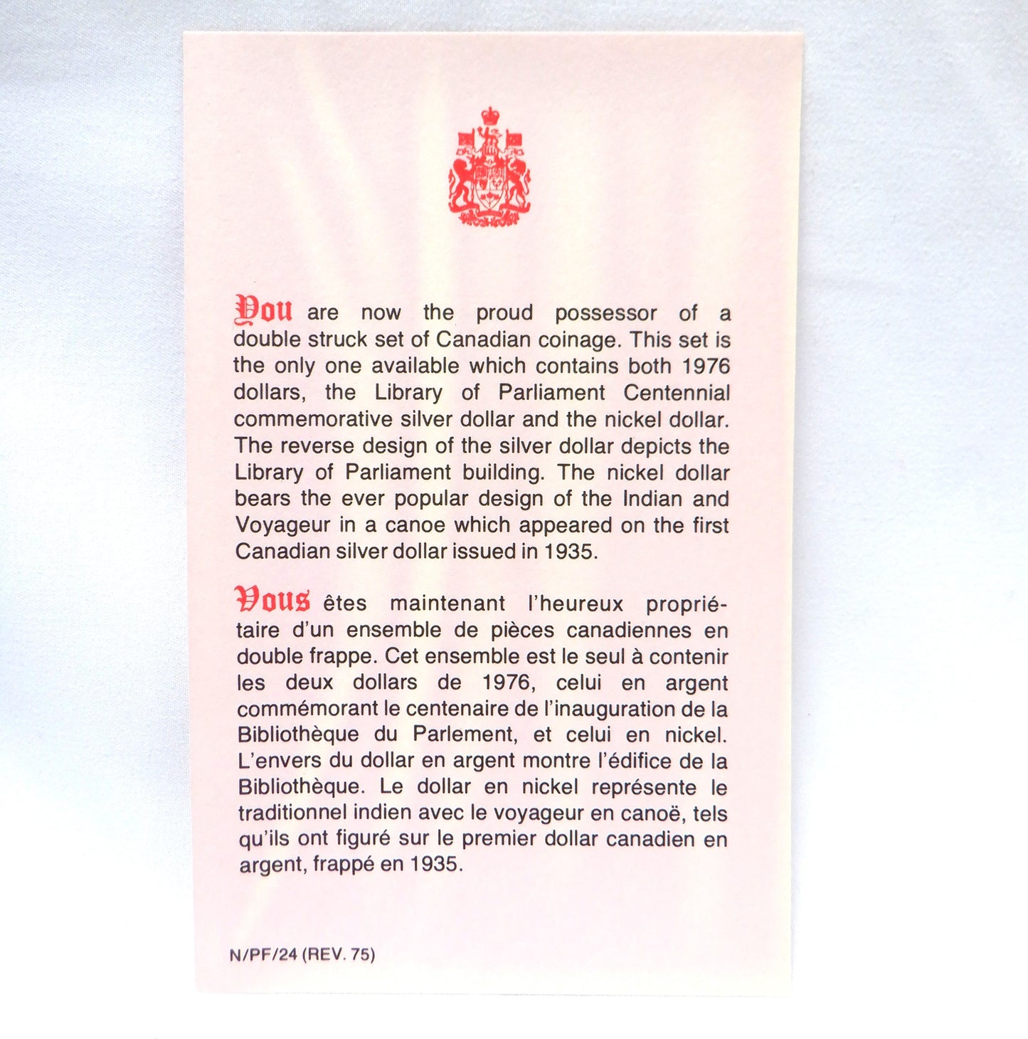 1976 Double Dollar 7-Coin CDN Prestige Set: LIBRARY OF THE CANADIAN PARLIAMENT 100th Anniversary