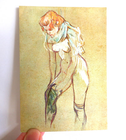 POSTCARD, Set of 1, Vintage Postcard by Toulouse-Lautrec, "Femme qui tire son bas" FRANCE