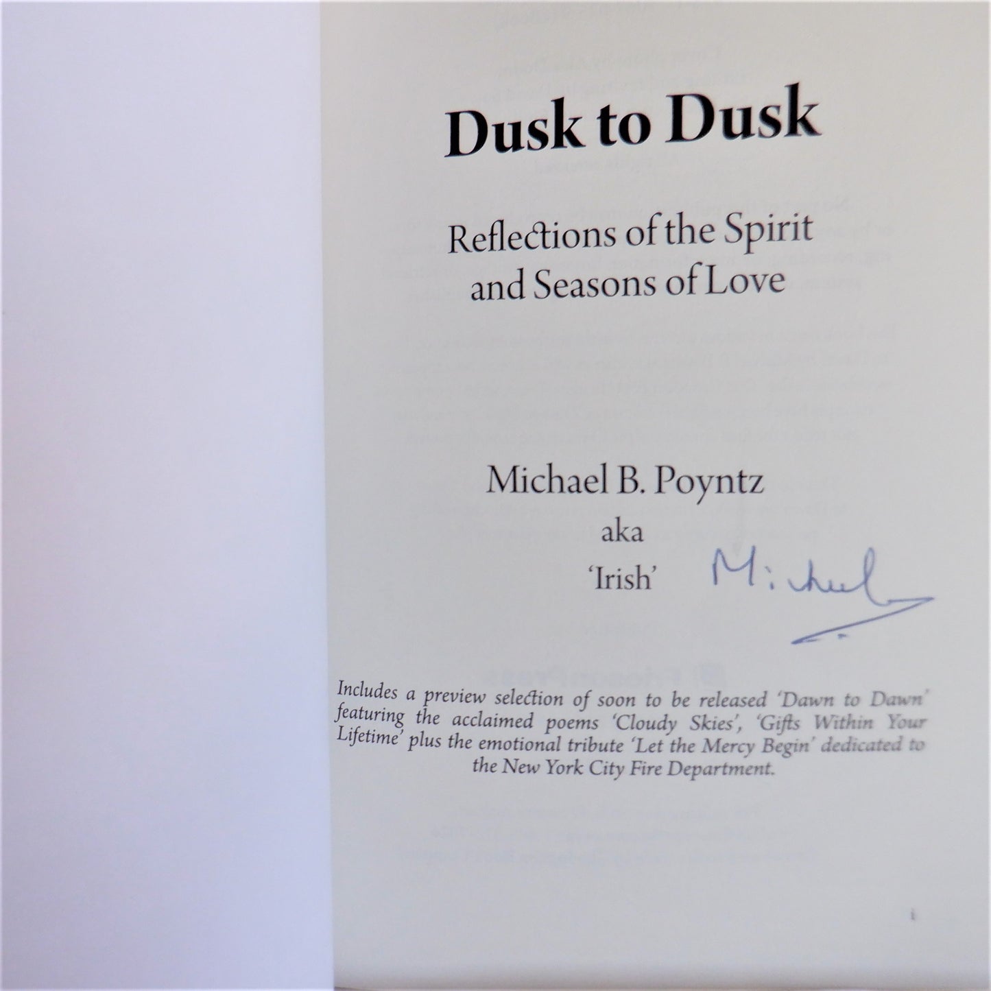 DUSK TO DUSK, Poetry by Michael B. Poyntz aka IRISH (1st Ed. SIGNED)