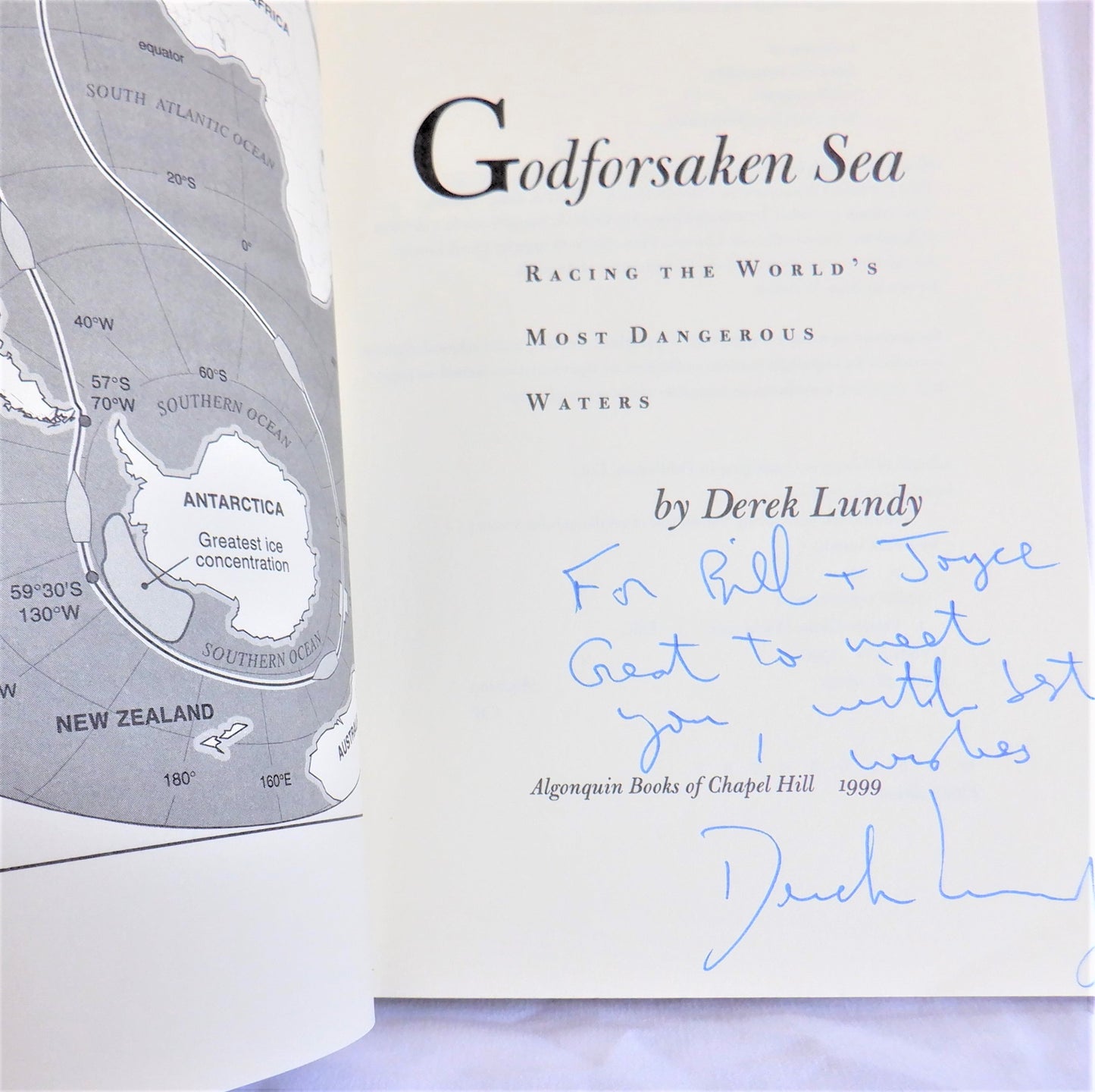 GODFORSAKEN SEA, Racing the World's Most Dangerous Waters, by Derek Lundy (1st Ed. SIGNED)