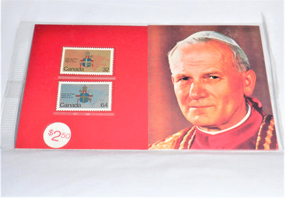 Vintage 2-Stamp Souvenir Set, POPE JOHN PAUL II, Papal Visit to Canada 1984