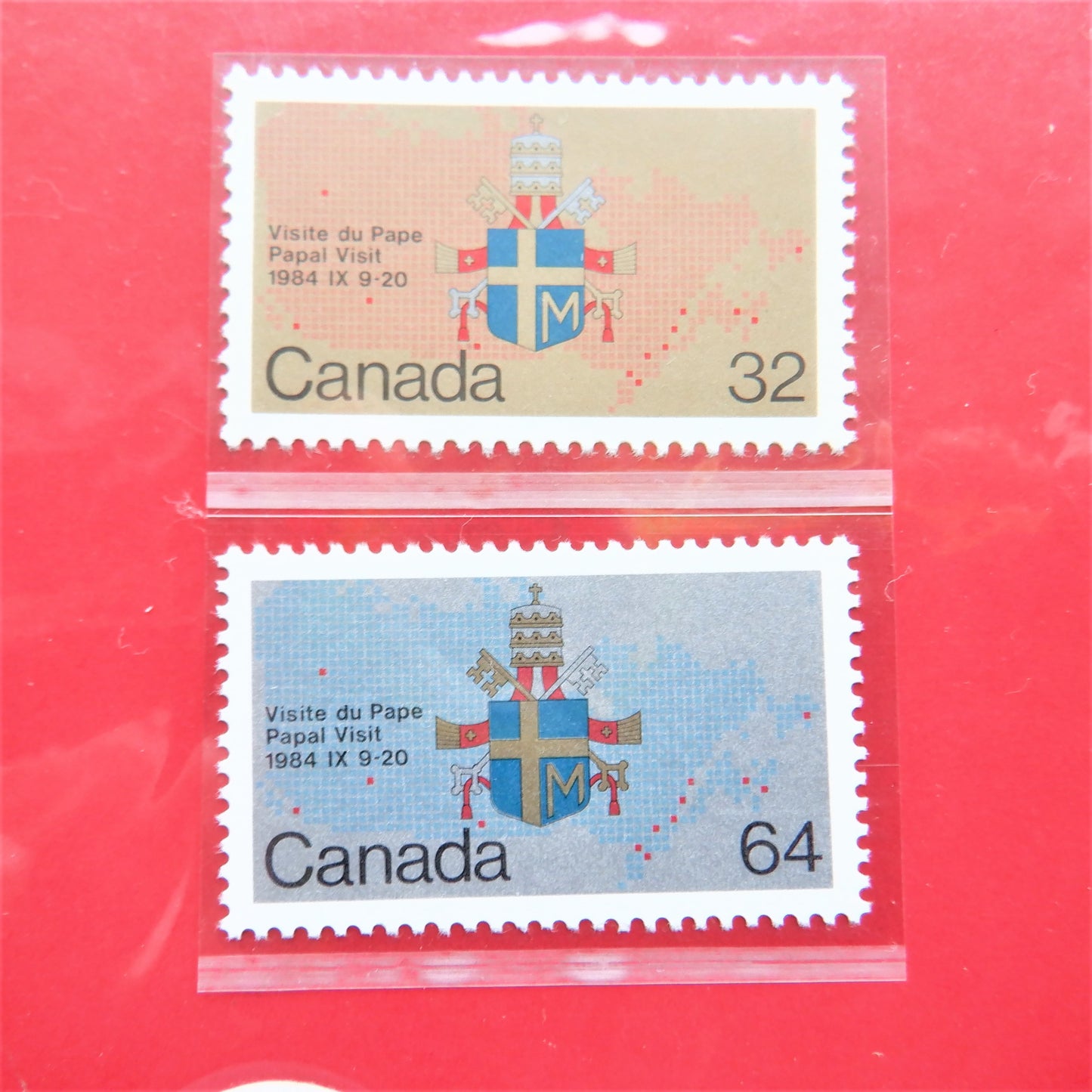 Vintage 2-Stamp Souvenir Set, POPE JOHN PAUL II, Papal Visit to Canada 1984