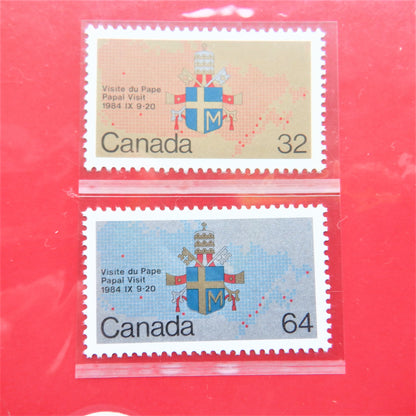 Vintage 2-Stamp Souvenir Set, POPE JOHN PAUL II, Papal Visit to Canada 1984