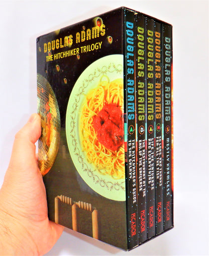 THE HITCHHIKER TRILOGY, The 2002 Picador UK Boxed Set of FIVE SOFTCOVER Books, by Douglas Adams