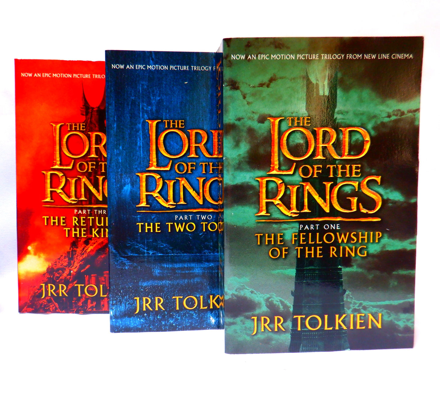 LORD OF THE RINGS, The 2002 HarperCollins 3-Book Boxed-Set with RARE New Line Cinema Movie Image Covers, by J.R.R. Tolkien