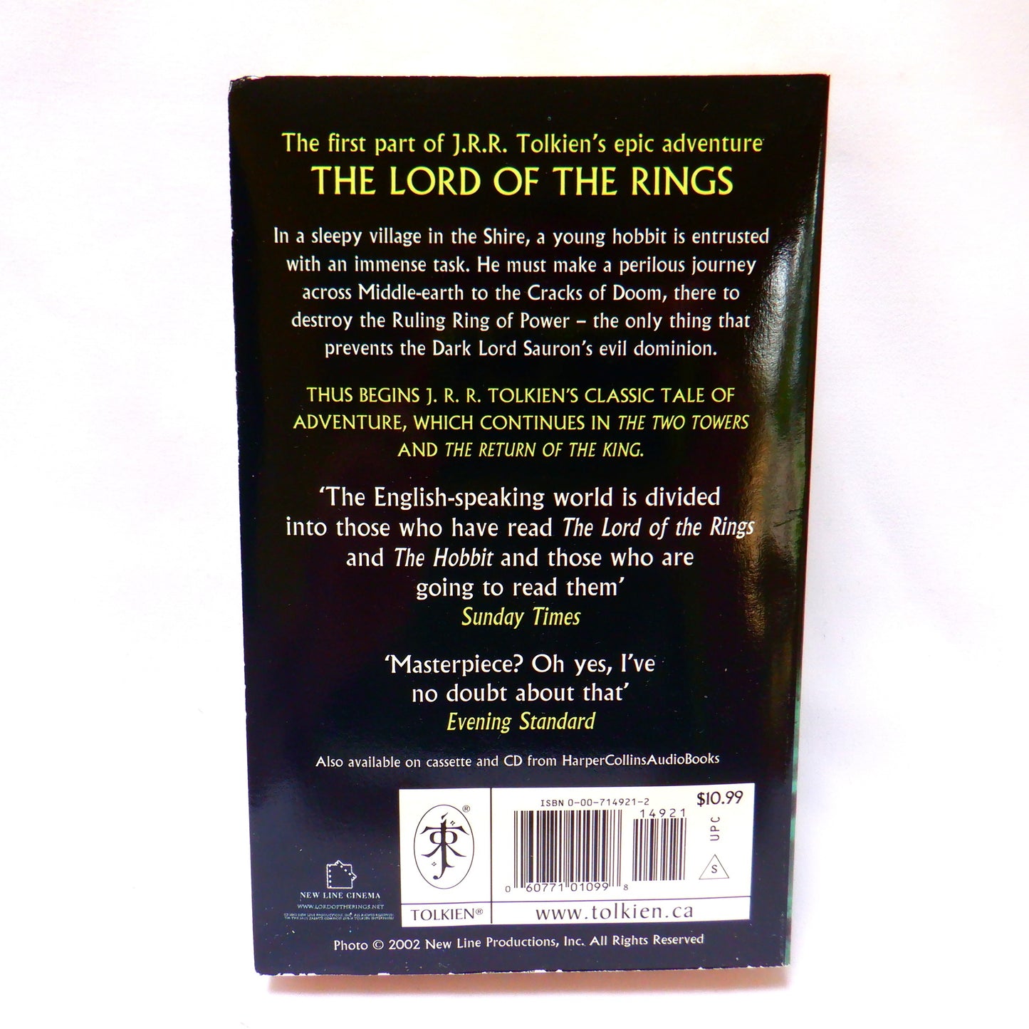 LORD OF THE RINGS, The 2002 HarperCollins 3-Book Boxed-Set with RARE New Line Cinema Movie Image Covers, by J.R.R. Tolkien