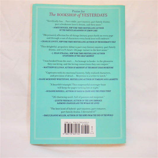 THE BOOKSHOP OF YESTERDAYS, The Premiere Novel by Amy Meyerson (2018 1st Ed.)