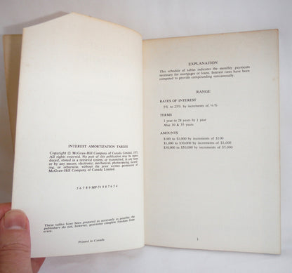 INTEREST AMORTIZATION TABLES, 5% to 25% by Increments of 1/4%, by McGraw-Hill Ryerson Canada, 1971