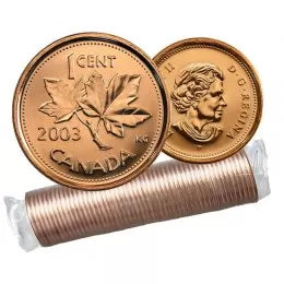 2003 CANADIAN PENNY, Brand New Uncirculated Full Roll of 50 each New-Effigy NON-MAGNETIC PENNIES