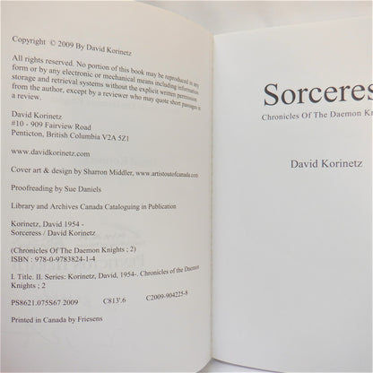 SORCERESS, Chronicles of The Daemon Knights, by David Korinetz  (1st Ed. SIGNED)