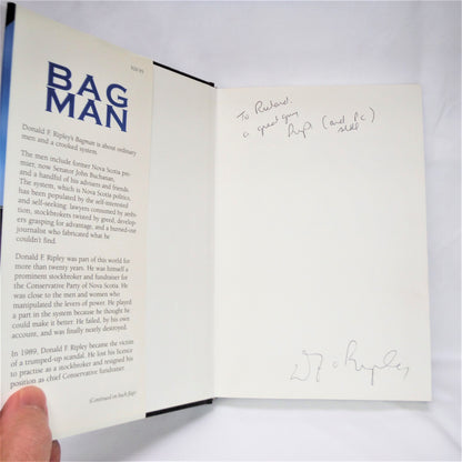 BAG MAN, A Life In Nova Scotia Politics, by Donald F. Ripley (1st Ed. SIGNED)