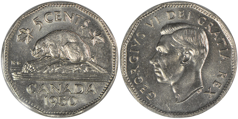 1950 Canadian 5-Cent King George VI NICKELS in Circulated Good Condition, EACH