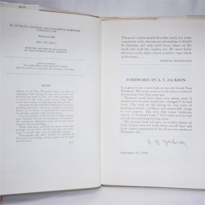 TOM THOMSON, THE ALGONQUIN YEARS, by Ottelyn Addison & Elizabeth Harwood (1969 1st Ed.)