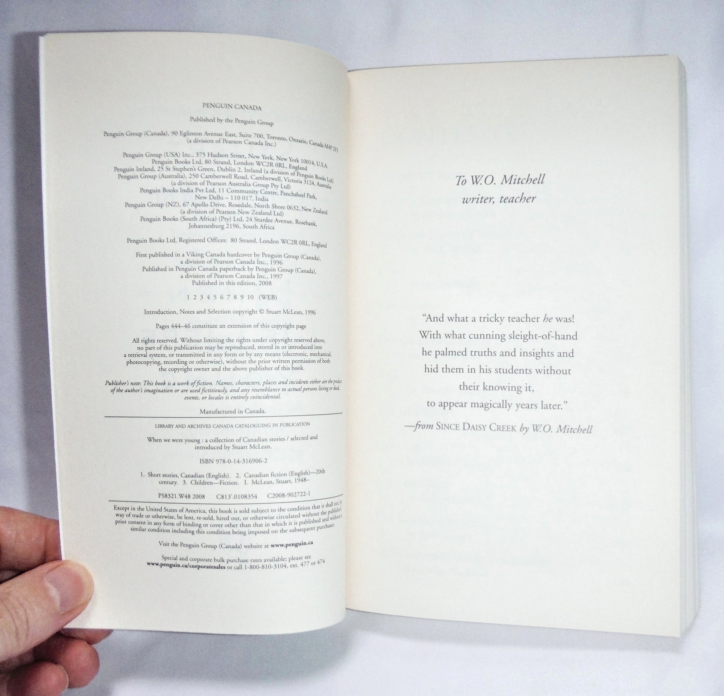 WHEN WE WERE YOUNG, An Anthology of Canadian Stories, Selected and Introduced by Stuart McLean, 2008