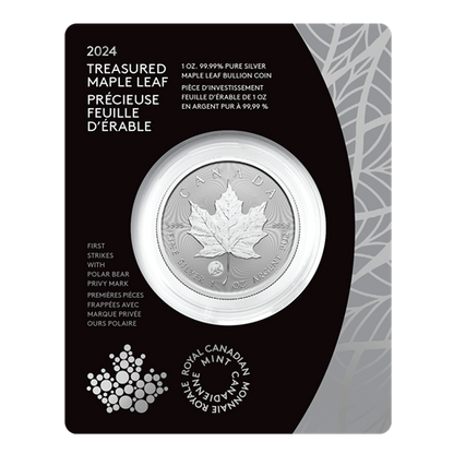 2024 Royal Canadian Mint $5 Pure Silver Coin 1 oz. 99.99% - Treasured Silver Maple Leaf First Strikes: POLAR BEAR!