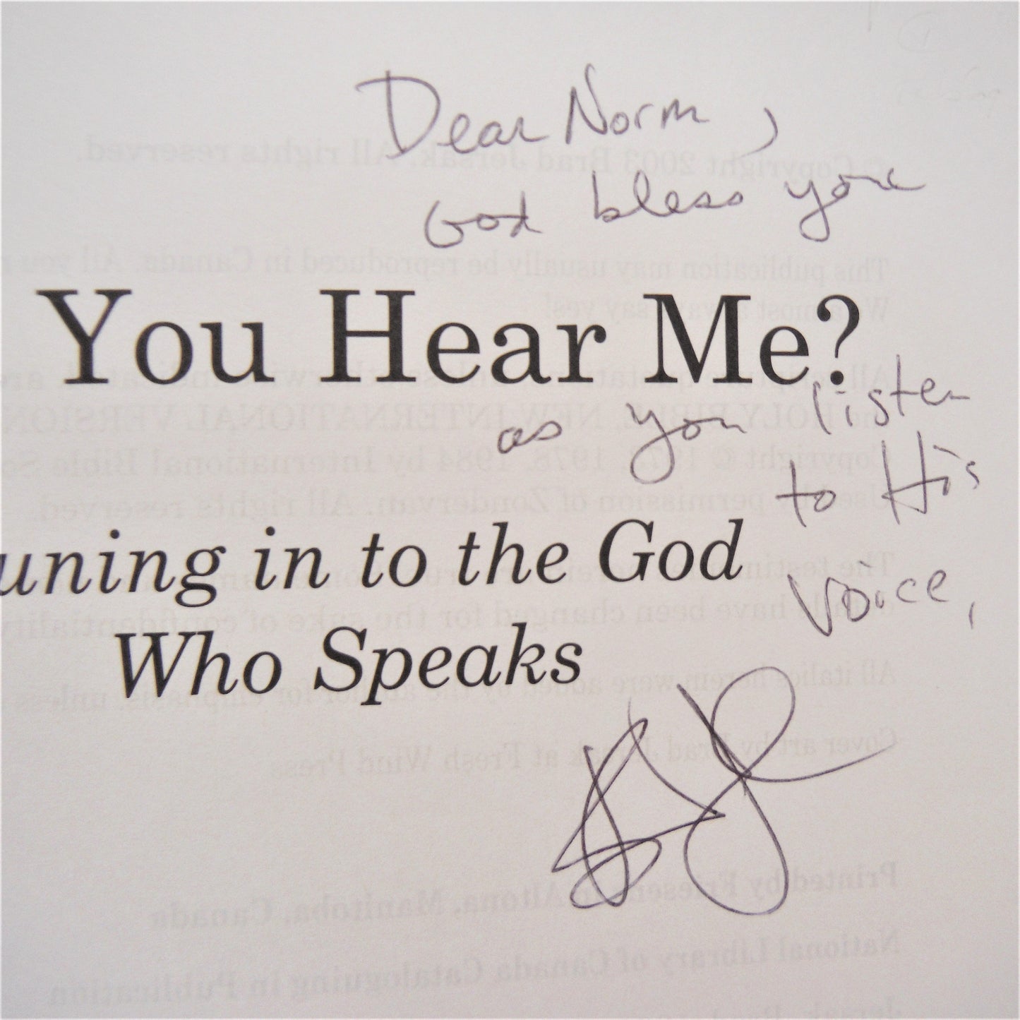 CAN YOU HEAR ME? Tuning in to the God Who Speaks, by Brad Jersak (1st Ed. SIGNED)