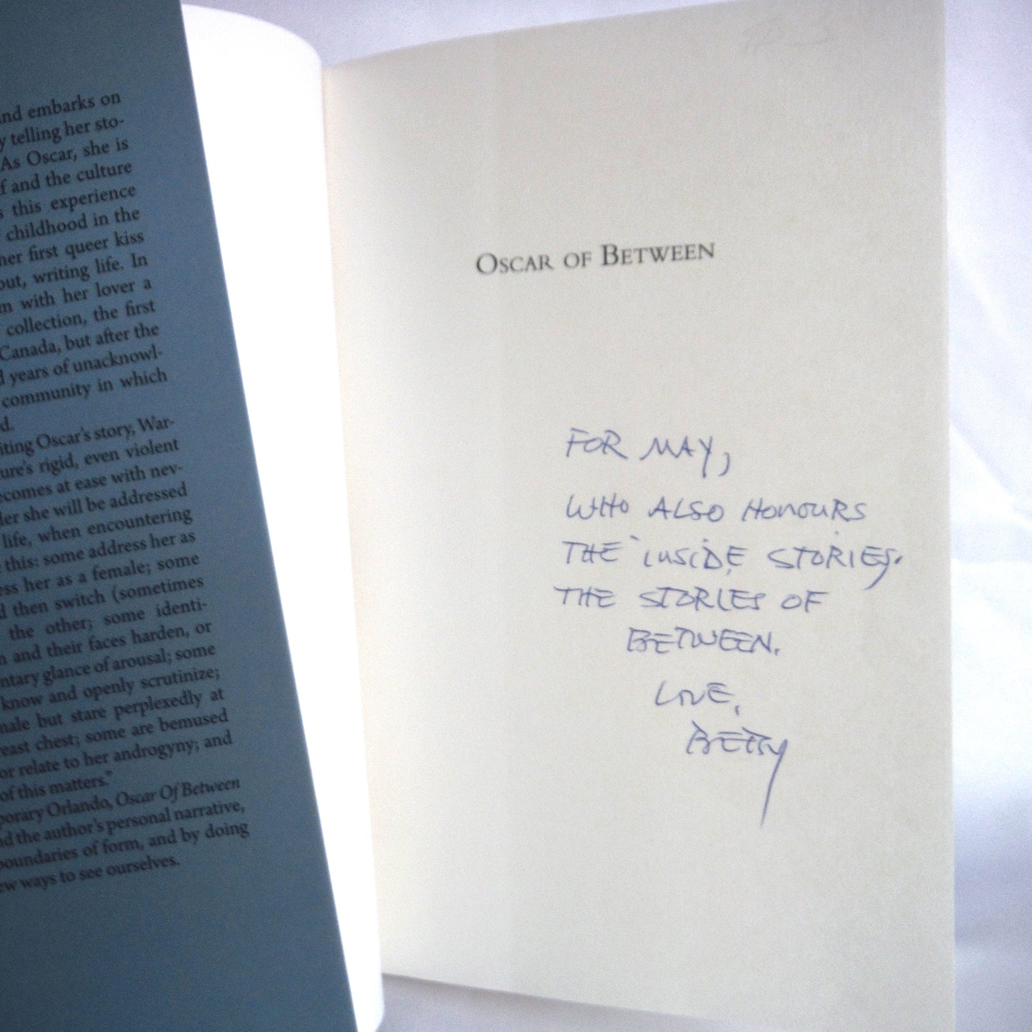 OSCAR OF BETWEEN, A Memoir of Identity and Ideas, by Betsy Warland (1st Ed. SIGNED)