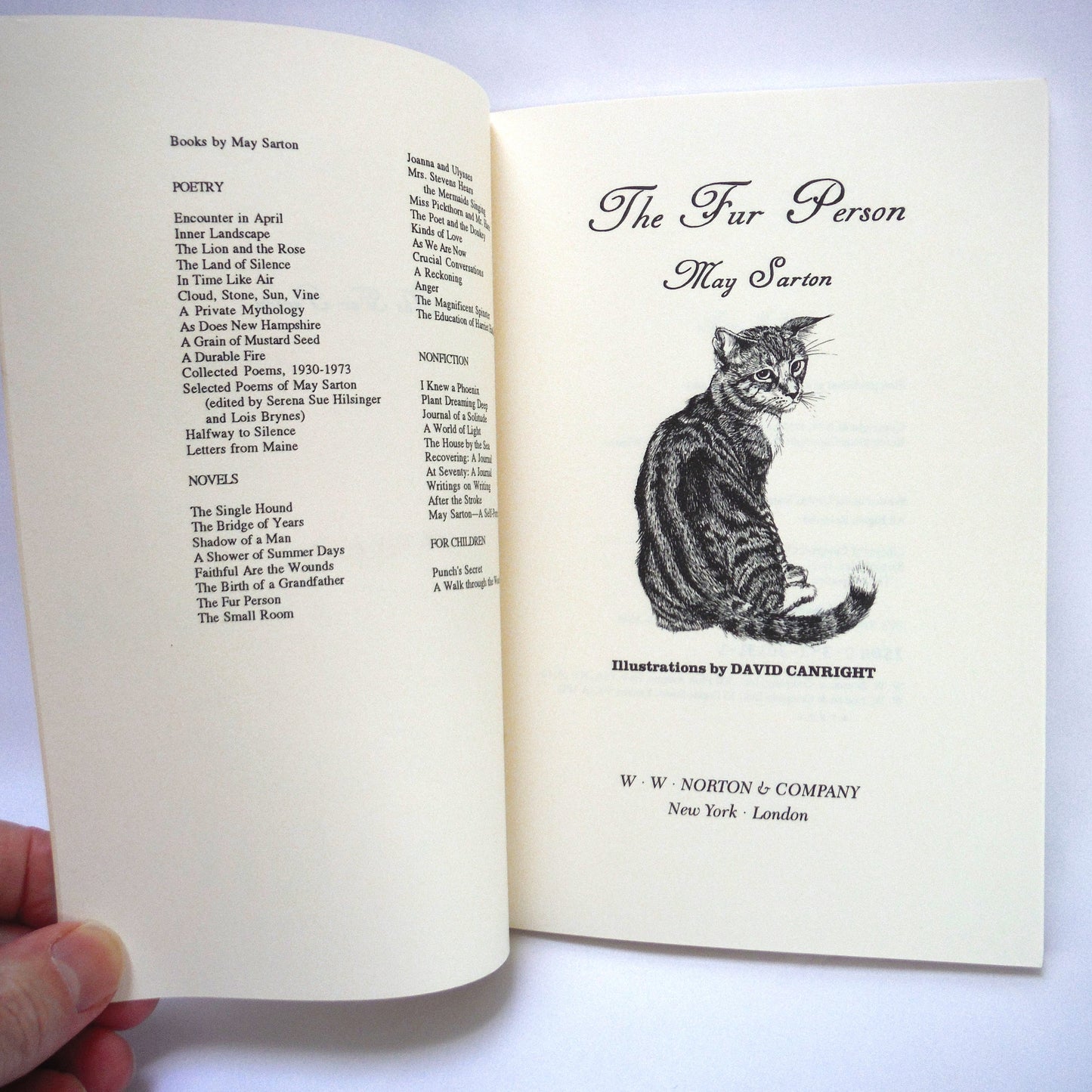 THE FUR PERSON, An Illustrated Novel by May Sarton (1983 1st Ed.)
