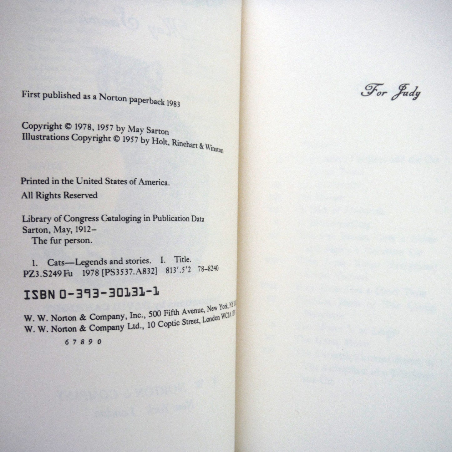 THE FUR PERSON, An Illustrated Novel by May Sarton (1983 1st Ed.)