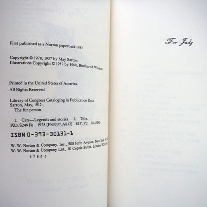 THE FUR PERSON, An Illustrated Novel by May Sarton (1983 1st Ed.)