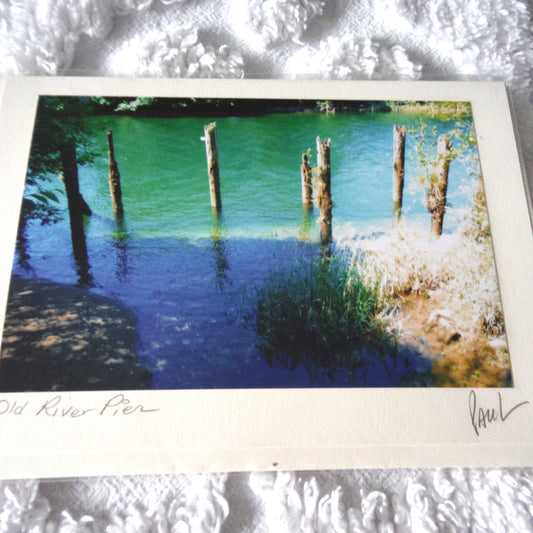 Original Art Greeting Card, Boats & Wharf Collection: "OLD RIVER PIER"