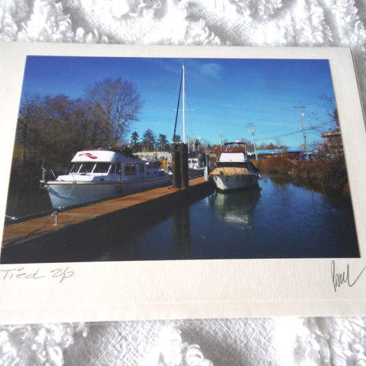 Original Art Greeting Card, Boats & Wharf Collection: "TIED UP"