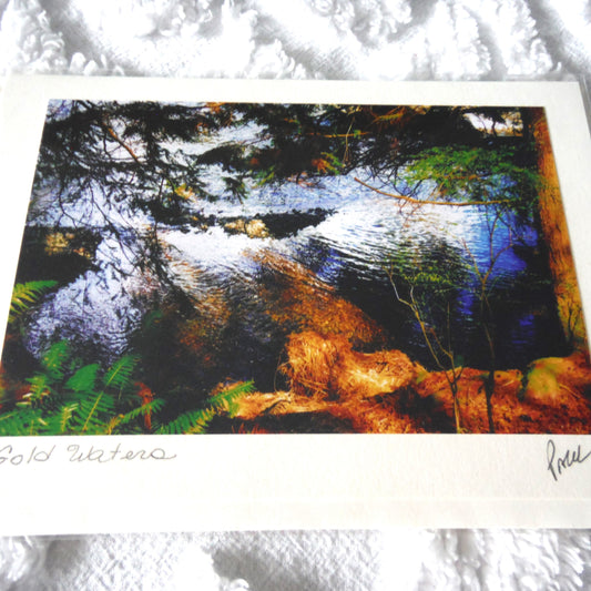 Original Art Greeting Card, Ferns & Water Collection: "GOLD WATERS"