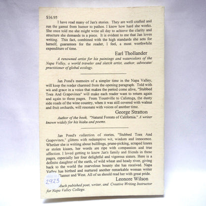 STUBBED TOES AND GRAPEVINES, A Collection of Short Stories, by Janice E. Pond (1996 1st Ed.)