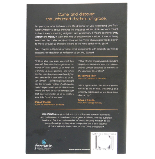 ABUNDANT SIMPLICITY, Discovering the Unhurried Rhythms of Grace, by Jan Johnson (2011 1st Ed.)