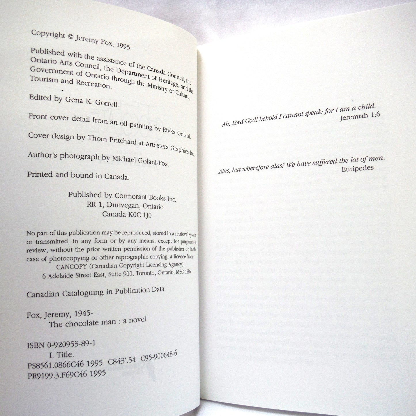 THE CHOCOLATE MAN, A Novel by Jeremy Fox (1995 1st Ed.)