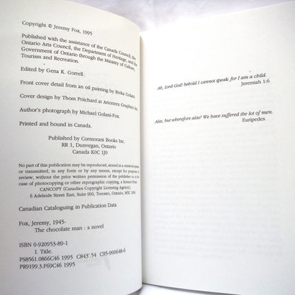 THE CHOCOLATE MAN, A Novel by Jeremy Fox (1995 1st Ed.)