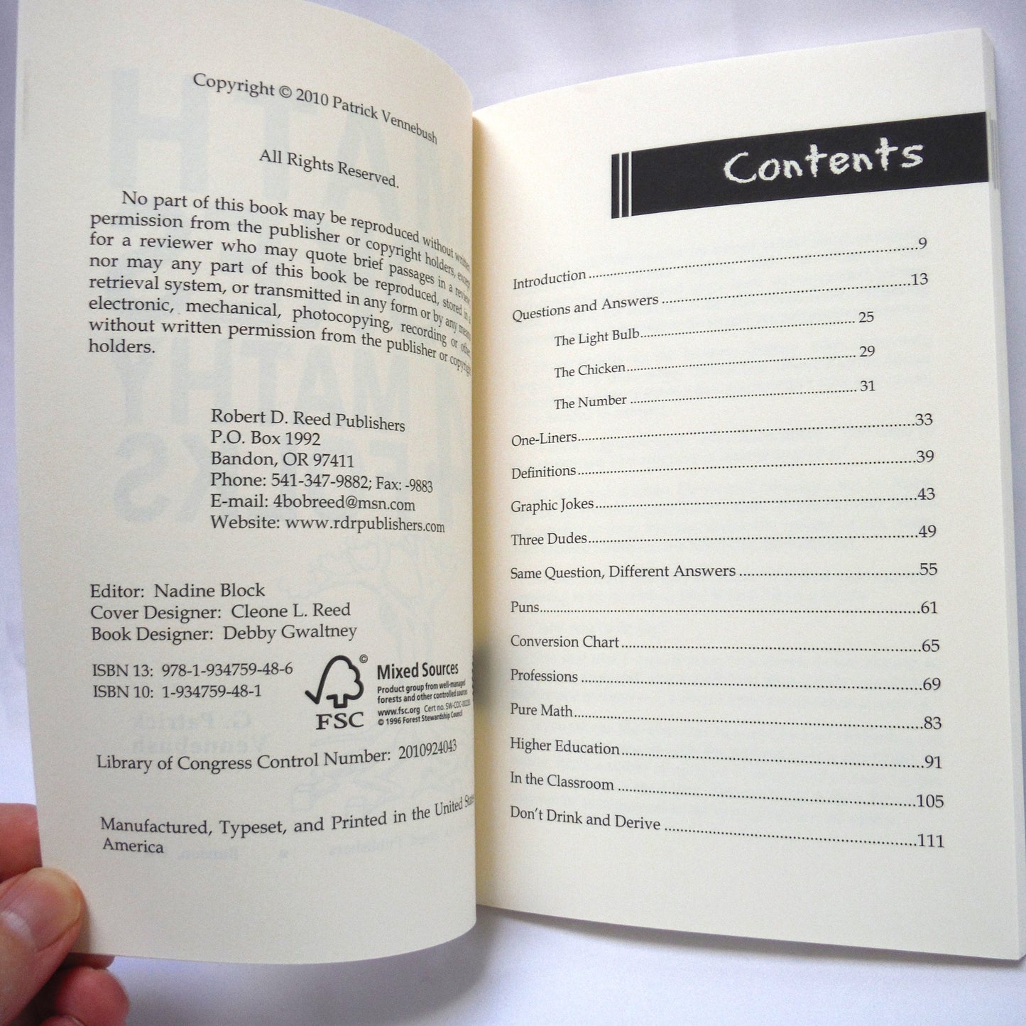 MATH JOKES 4 MATHY FOLKS, Humor by G. Patrick Vennebush  (2010 1st Ed.)