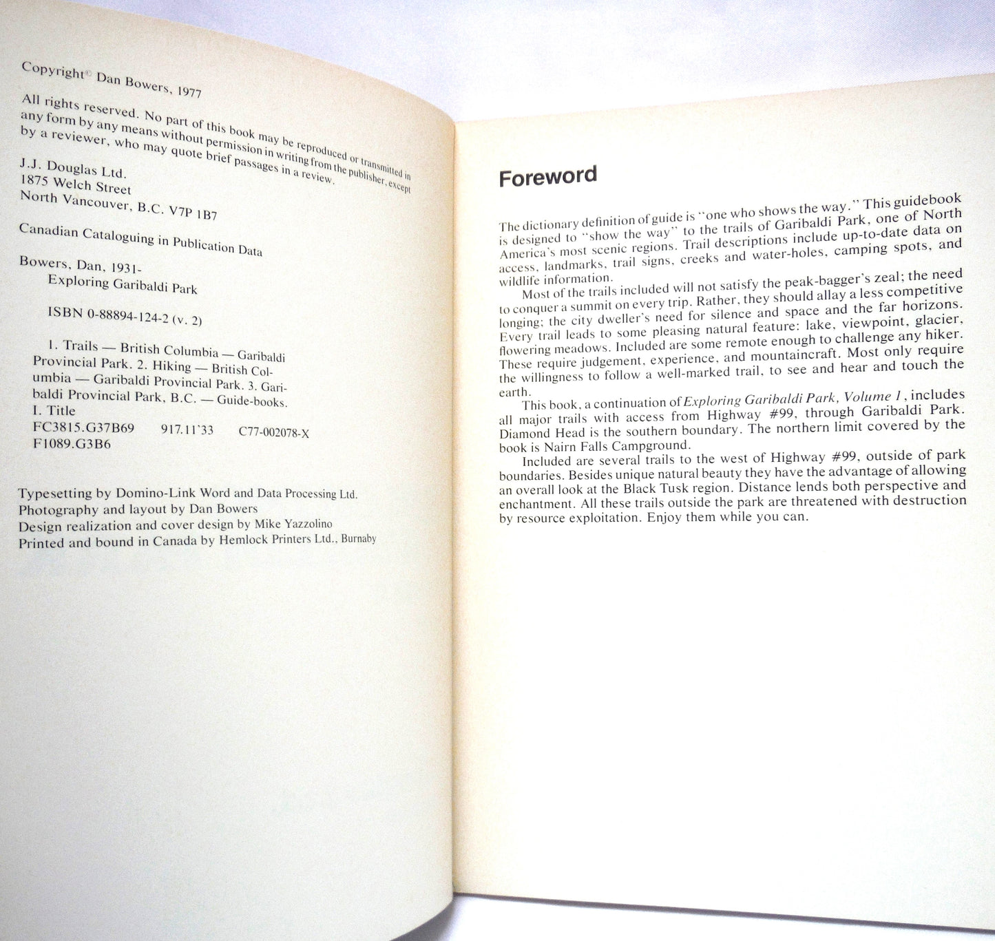 EXPLORING GARIBALDI PARK, VOLUME 2, by Dan Bowers (1977 1st Ed.)