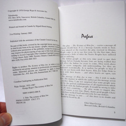 THE ECSTASY OF RITA JOE, A Play by George Ryga (2003 1st Ed.)