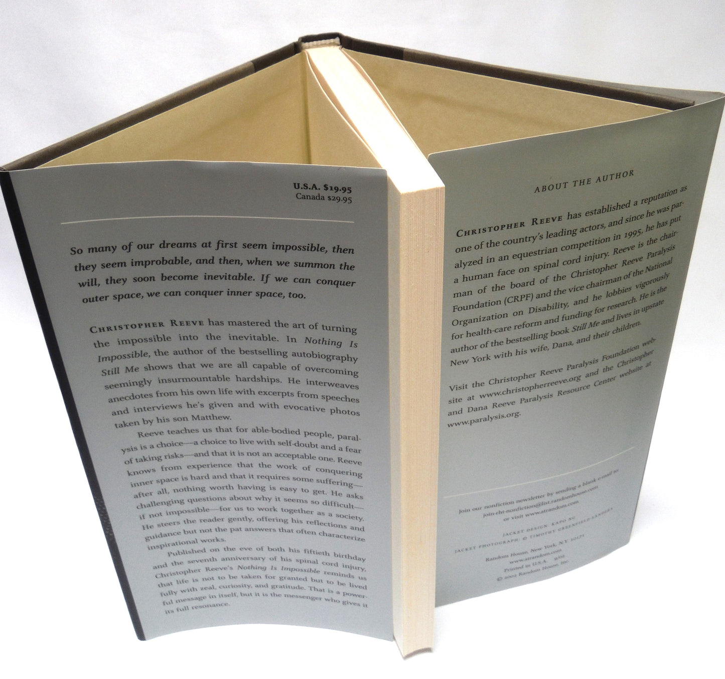 NOTHING IS IMPOSSIBLE, Reflections on a New Life, by Christopher Reeve (2002 1st Ed.)