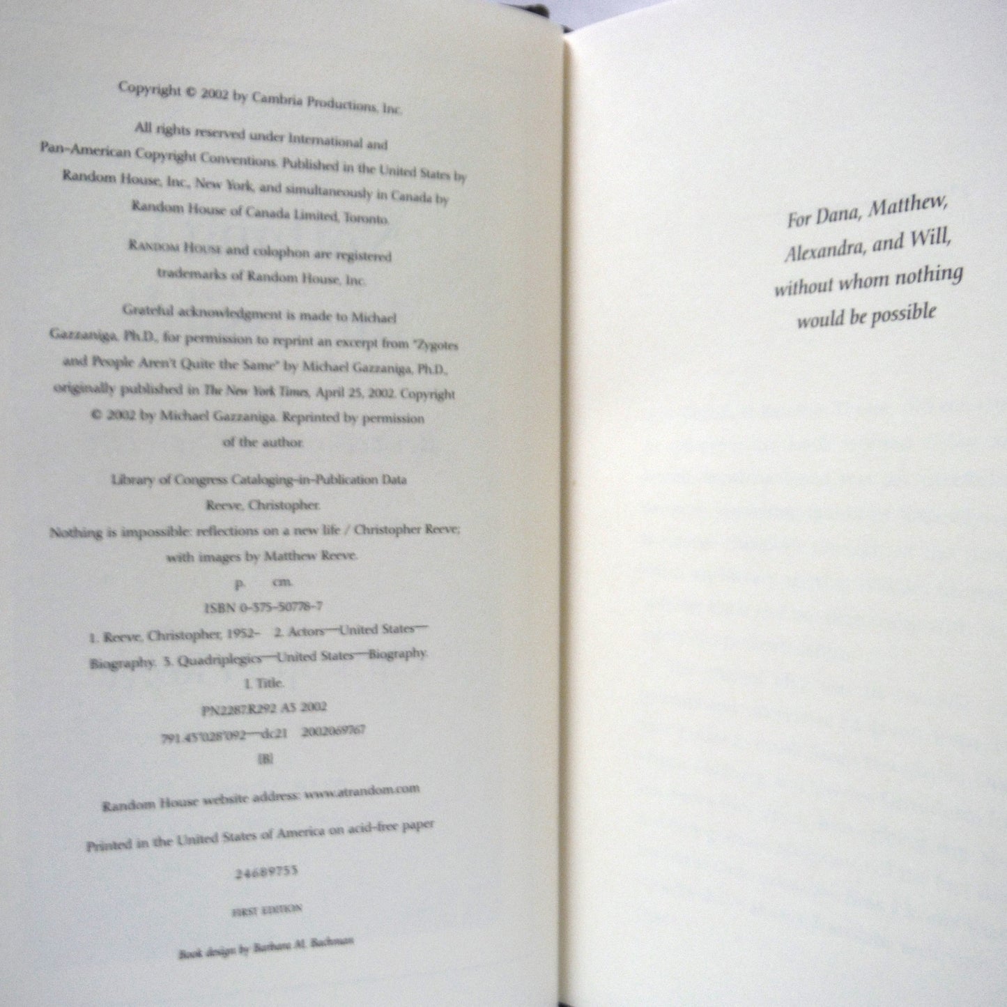 NOTHING IS IMPOSSIBLE, Reflections on a New Life, by Christopher Reeve (2002 1st Ed.)