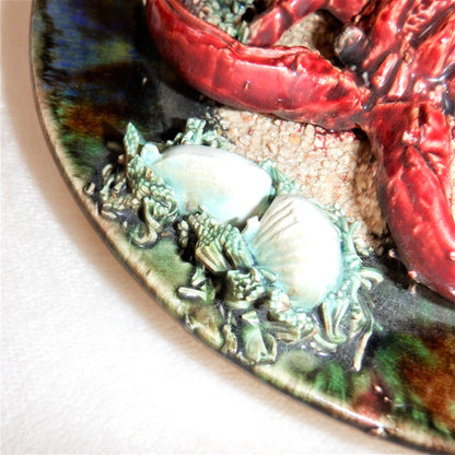 Vintage RARE 1950’s MAJOLICA 12-inch LOBSTER Wall Plate, by Famous Artist ALVARO JOSE of Caldas Da Rainha, Portugal.