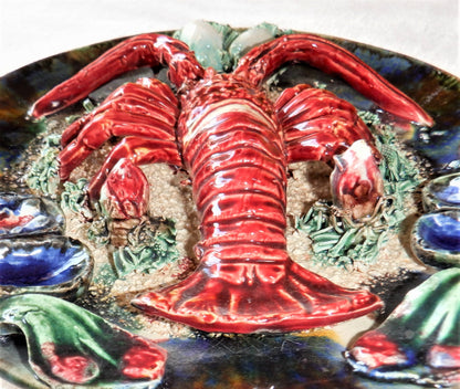 Vintage RARE 1950’s MAJOLICA 12-inch LOBSTER Wall Plate, by Famous Artist ALVARO JOSE of Caldas Da Rainha, Portugal.