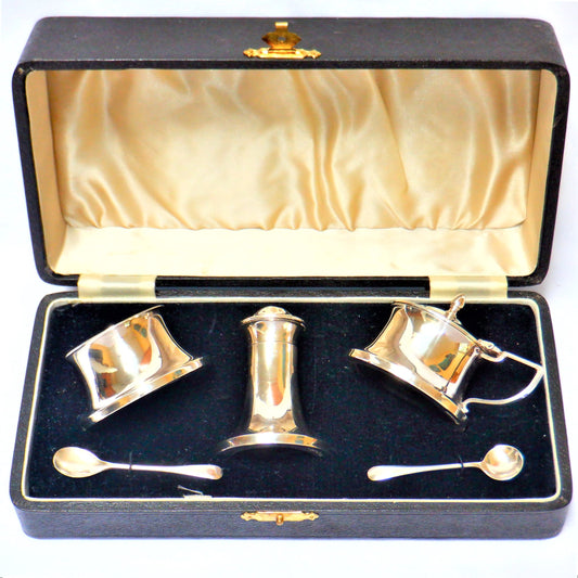 SILVER BRITISH ANTIQUE CONDIMENT SET 5-pc from Birmingham, England 1947