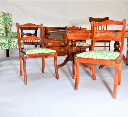 11-pc Fine Dining Mahogony Doll House Miniature Furniture Set, CANADIAN HAND-MADE & ARTIST SIGNED 1970's