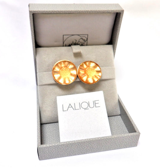 LALIQUE Opal Crystal MUGUET Series Clip-On Gold-Plated Earrings, Original Box & Certificate