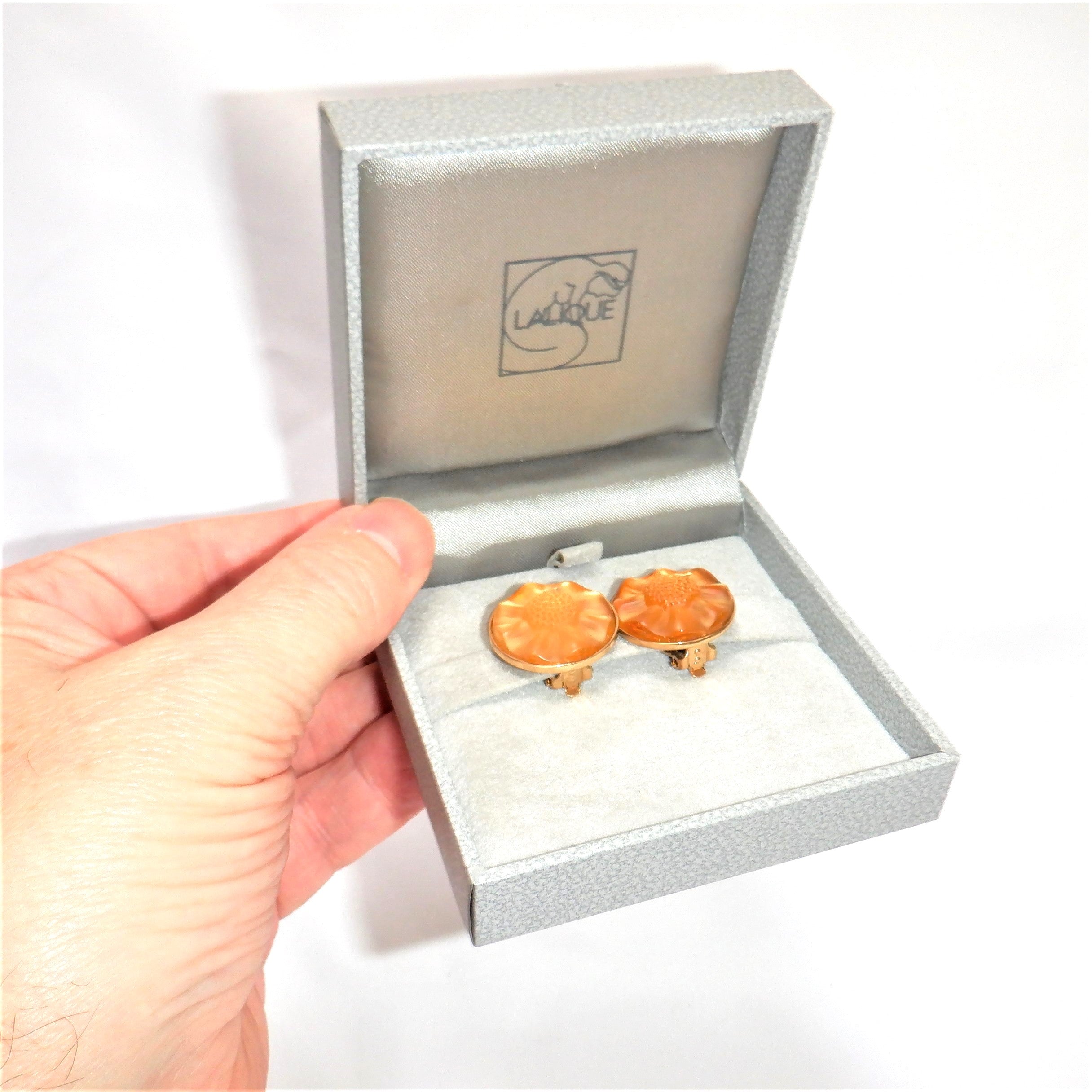 LALIQUE Opal Crystal MUGUET Series Clip-On Gold-Plated Earrings, Original  Box & Certificate