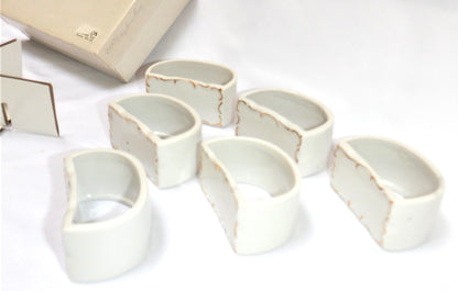 REVLON Vintage Cream-White Gold-Bordered FESTIVE NAPKIN RINGS Set of 6, in Original Box 1960's