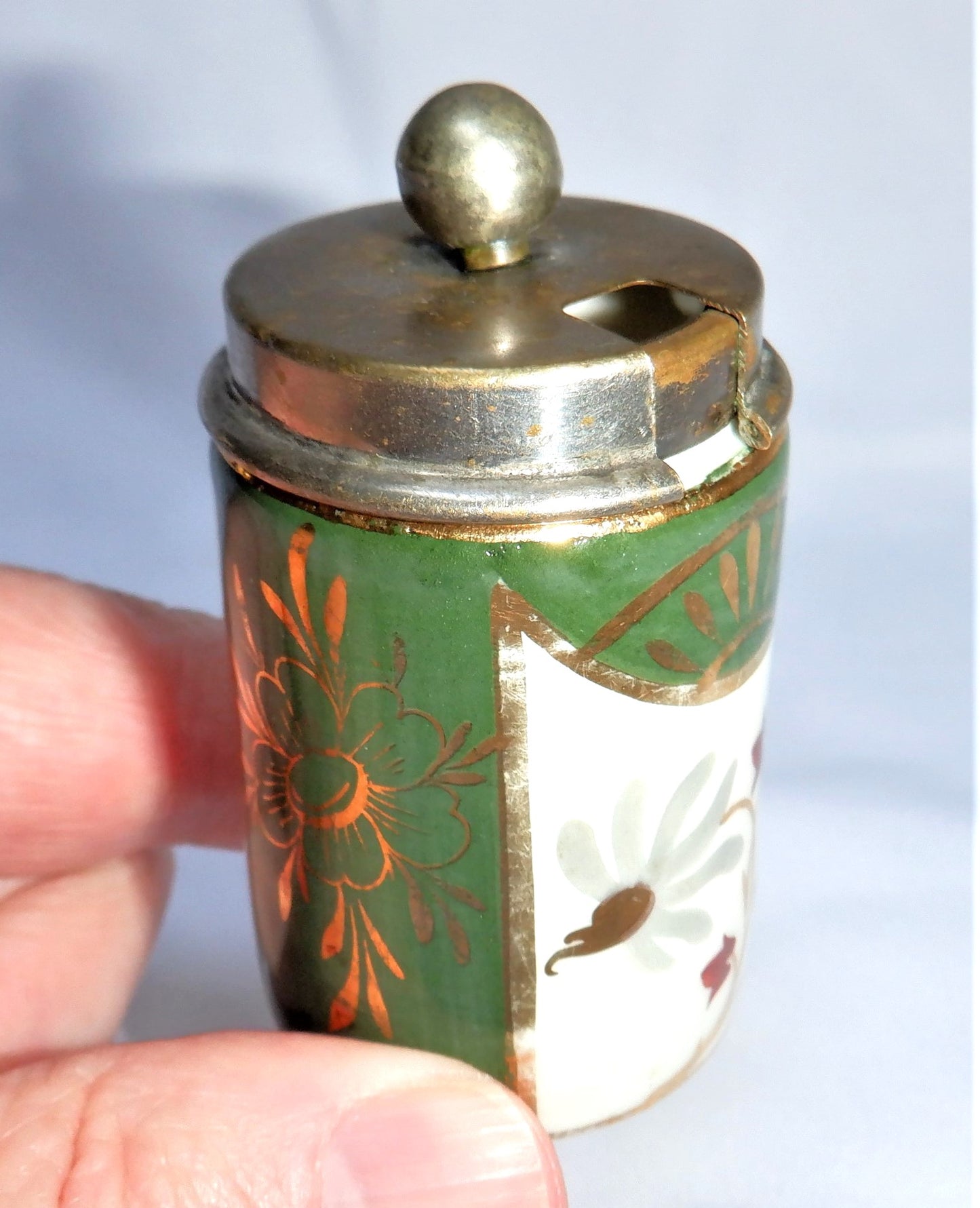 RARE 19th Century Antique GOLD & PORCELAIN Covered Mustard Pot Container, by IMARI of Japan