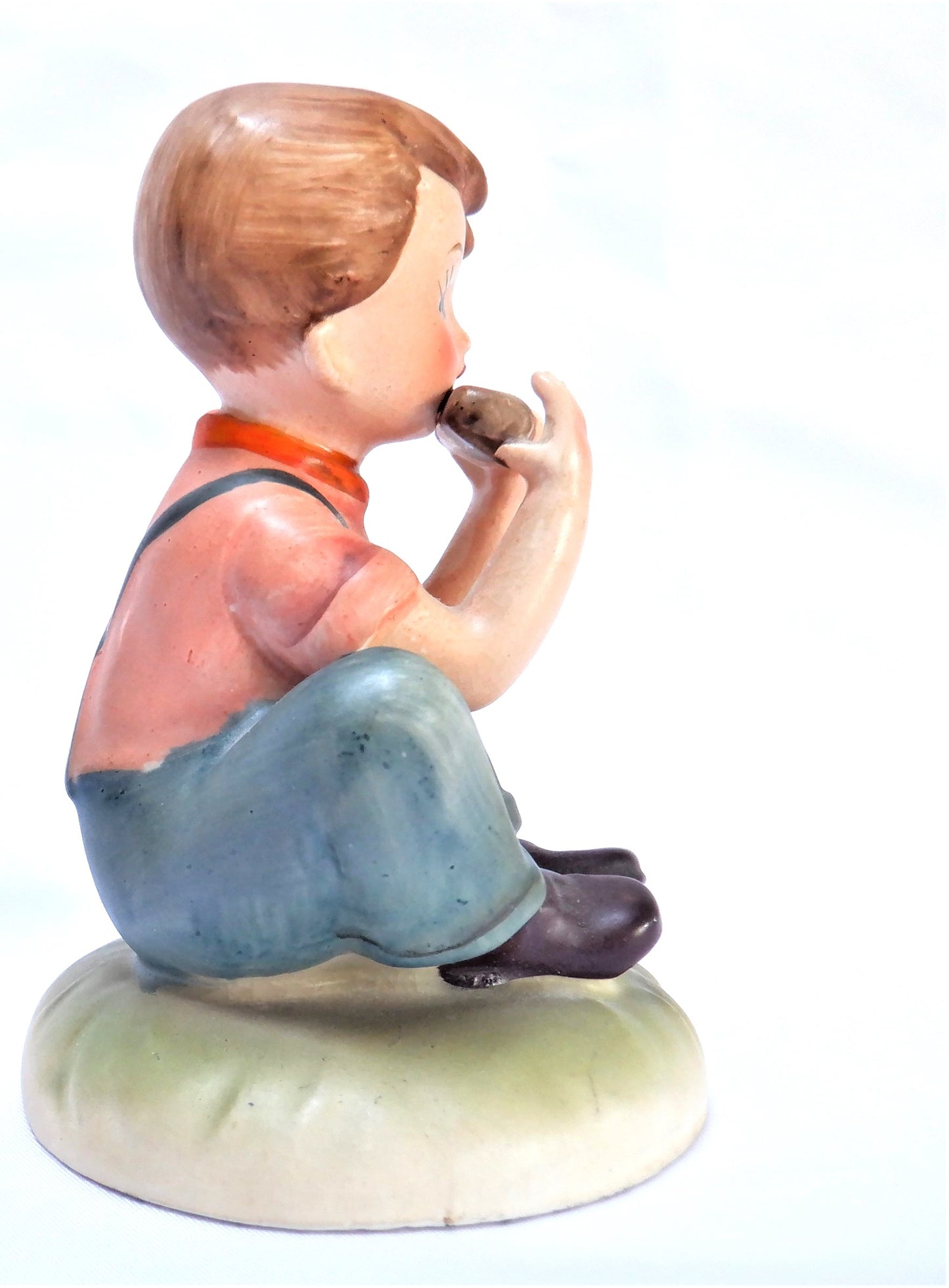 VINTAGE RED SCARF BOY STATUE playing harmonica, Made in Japan 1940's