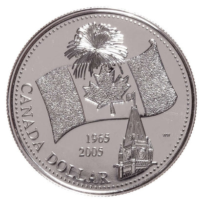 40th Anniversary of The Canadian Flag: A 2005 Brilliant Uncirculated Silver Dollar & Interactive CD-ROM!