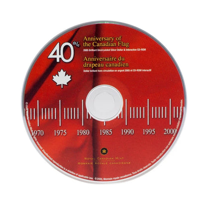 40th Anniversary of The Canadian Flag: A 2005 Brilliant Uncirculated Silver Dollar & Interactive CD-ROM!