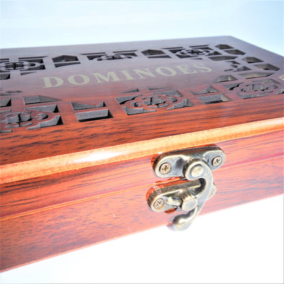 DELUXE DOMINOES SET, Brand New in Intricate Locking Rosewood Case