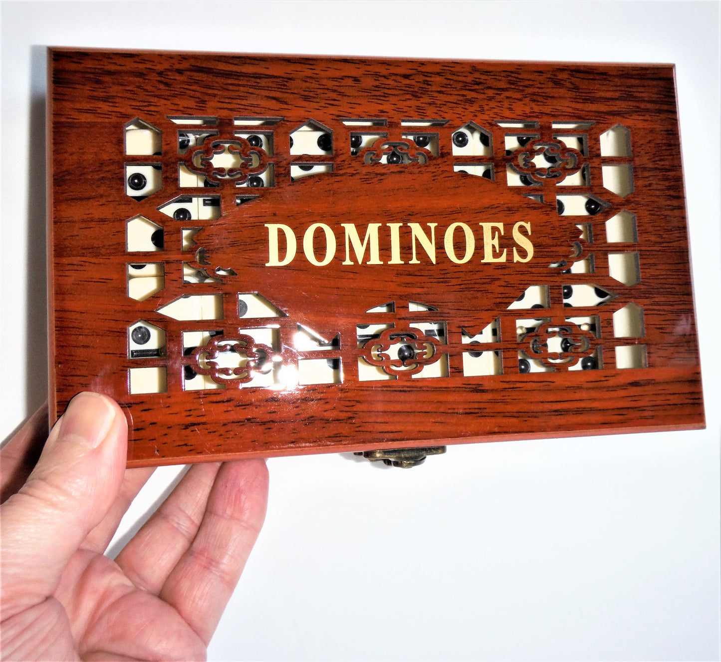 DELUXE DOMINOES SET, Brand New in Intricate Locking Rosewood Case