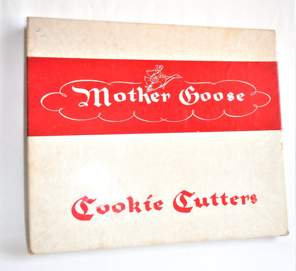 VINTAGE MOTHER GOOSE, Red Acrylic Cookie Cutter Set, 10-Piece in Original Box 1950's